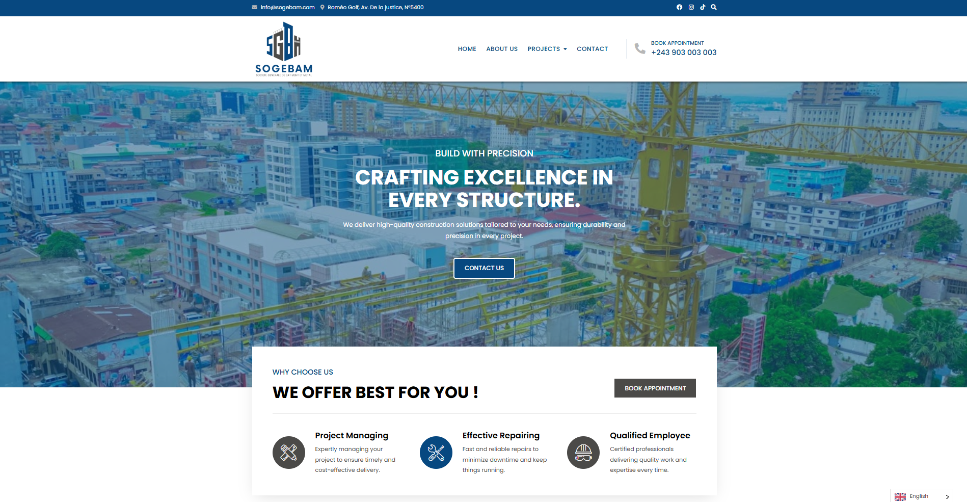 Corporate website for SOGEBAM developed by Telecel Liberia – expert web development in Liberia