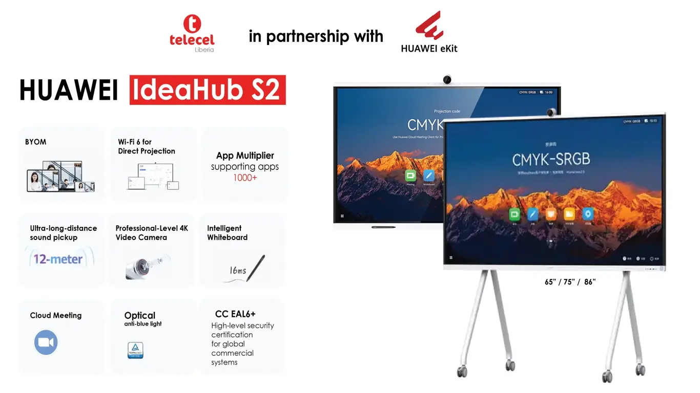 Telecel Liberia Huawei IdeaHub S2 interactive whiteboard for business meetings