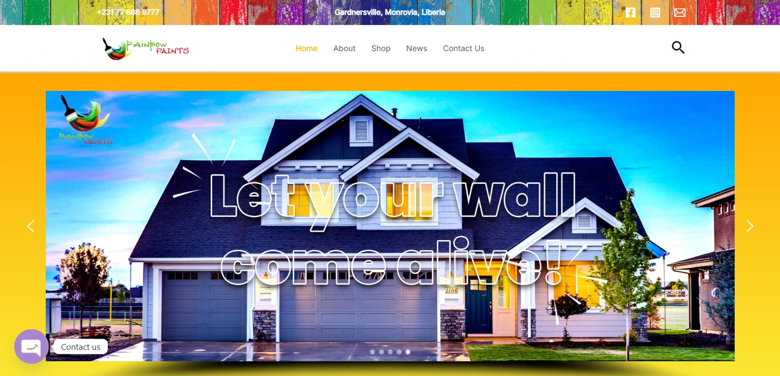 Rainbow Paints website homepage