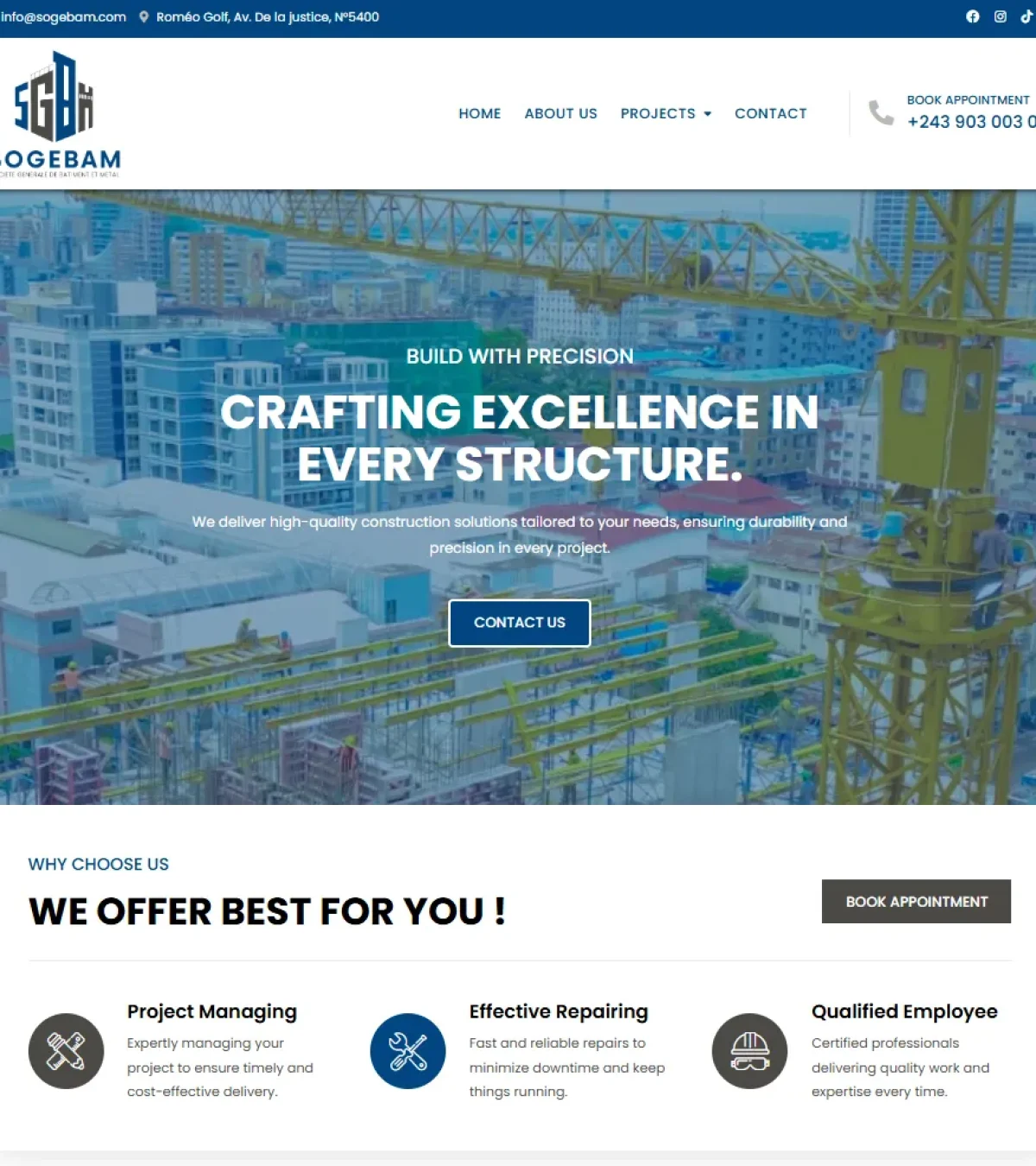 Corporate website for SOGEBAM developed by Telecel Liberia – expert web development in Liberia
